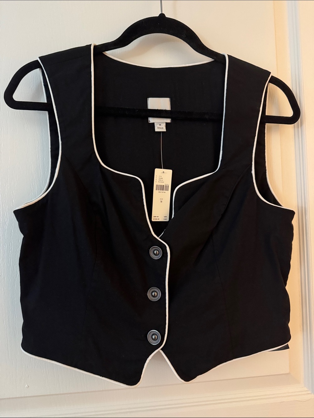 Maeve Black Sleeveless Bodysuit Vest with White Piping